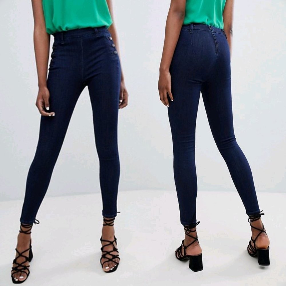 New Look ASOS Dark Wash Side Button Skinny Jeans